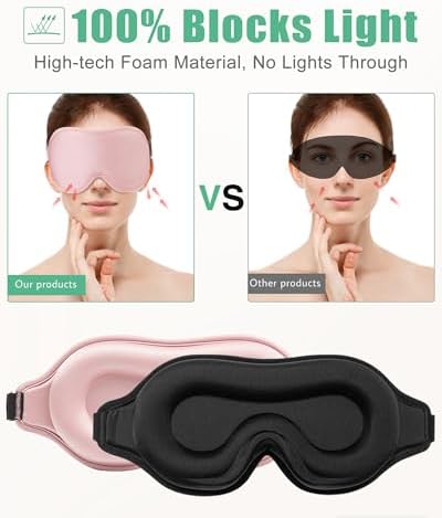 BeeVines 3D Contoured Sleep Mask, Blackout Eye Masks for Sleeping (2 Packs) - Image 3