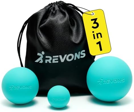 3 in 1 Massage Ball Set - Lacrosse Balls for Myofascial Release, Back Pain Relief, Face Fitness, Trigger Points, Yoga, Physical Therapy, Muscle Recovery and Soft Deep Tissue Massage (Turquoise) by REVONS
