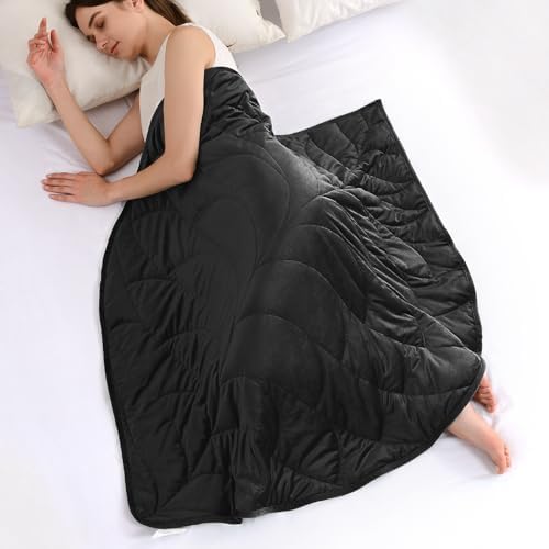 Kaisa Weighted Lap Blanket for Adults, 7 lbs 41" x 53", Leaf Pattern, Black - Image 6