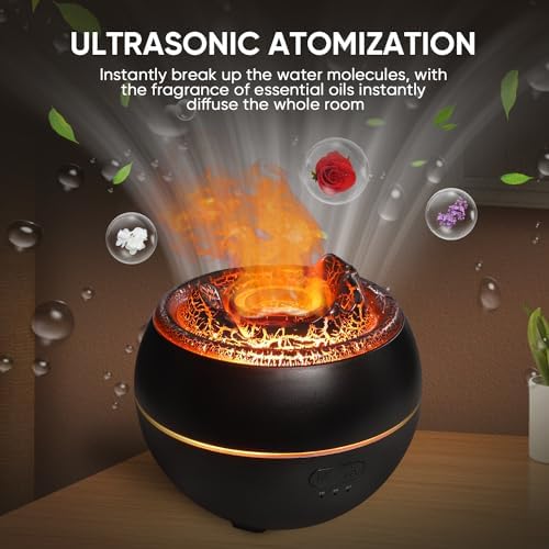 YALEDI Essential Oil Diffuser, Volcano Fire Flame Aromatherapy Diffuser, 360ml Ultrasonic Cool Mist Humidifier, Scent Aroma Diffuser with 7 Colors Light, Timer & Auto Shut-Off for Home, Room (Black) - Image 5