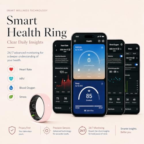 Pink Ceramic Smart Ring for Women, Health & Sleep Tracker, Size 7 - Image 4