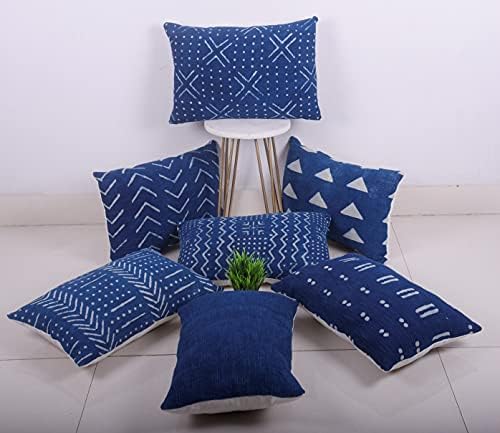 Trade Star Geometric Luxurious Ethnic Cushion Case Decorative Authentic Pillow Case Lumbar Cushion Cover 100% Cotton Throw Pillow Cover for Bedroom Spring Pillow Case (Indigo Snow 12X18 INCHES) - Image 6