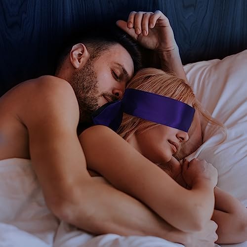 FRESHME Satin Eye Mask - Soft Sleep Mask Adjustable Eye Cover Blindfold for Night Meditation Travel Nap Sleep Eye Mask for Women Men Side Sleeper Valentine's Day Gift Black and Deep Purple 160cm/63in - Image 3