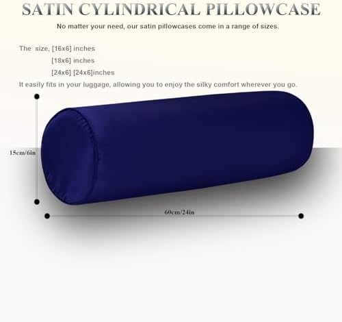 Satin Cylinder Pillowcase | Silk-Like Roll Bolster Pillow Cover with Hidden Zipper | Neck Roll Covers for Hair & Skin Friendly（ Navy Blue 24" x 6" ） - Image 4