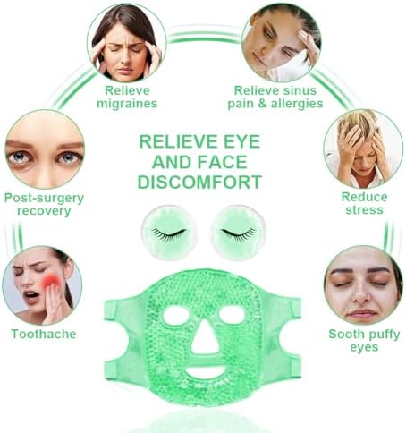 Face Eye Masks for Dark Circles and Puffiness, Migraines, Headache, Stress, Redness, Acne, Cooling Face Masks for Women Man, Hot Cold Use Ice Face Mask. (Green) - Image 2