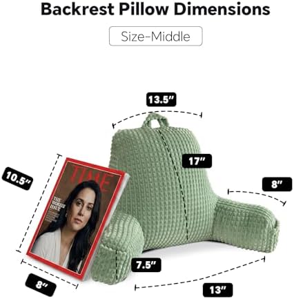 Back Pillow with Arms for Bed,Compact Backrest for Teens,Green Flannel,M - Image 5