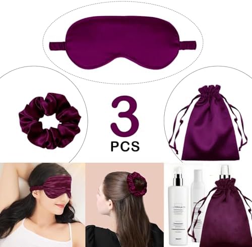 3Pcs Satin Eye Mask Silk Sleep Masks Set Silky Blindfold Eyeshade Blackout Eyes Cover Pouches Bag Scrunchy Wedding Gift - Image 2