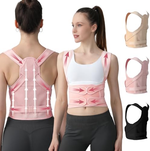 Posture Corrector for Women and Men Upgraded Back Brace, Adjustable Back Support for Upper and Lower Back Pain Relief, Shoulder Straightener for Hunchback, Thoracic, Scoliosis, Lumbar, Spine (Pink, S) by Unknown