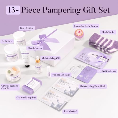 Spa Gifts for Women 13Pcs Mothers Day Gifts Happy Birthday Gift Baskets Christmas Relaxation Home Spa Kit Lavender Bath Set Self Care Package Thank You Box for Mom Her Sister Teacher Friends Purple - Image 2