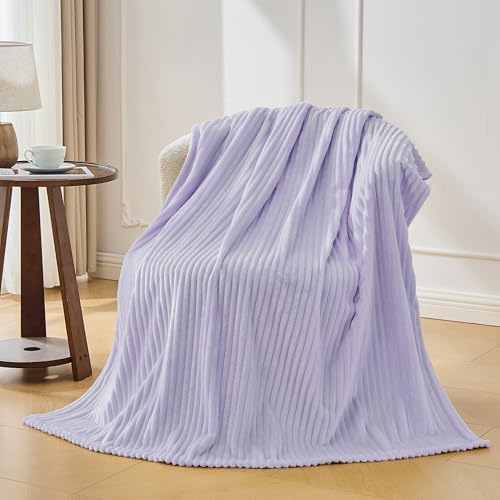 Bnuitland Fleece Throw Blanket for Couch, 300GSM Soft Warm Cozy Fluffy Throw for Adults & Kids, Stripe Pattern, All Season Sofa Bed Blanket for Home Decor, Light Purple 50"x60" - Image 4