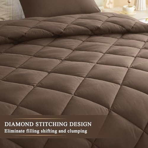Oversized King Comforter, Extra Large King Size Comforter Oversized, All Season Soft Quilt Down Alternative Duvet Insert with 8 Corner Tabs(120x128, Brown) - Image 6
