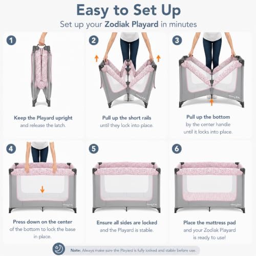 Dream On Me Zodiak Portable Playard, Compact for Travel, Carry Bag, Gray & Pink - Image 2