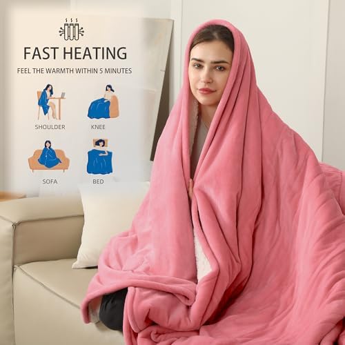 ESTINGO Electric Blanket Heated Blanket Twin Size, 62"x84" Electric Heated Blanket with 10 Hours Auto Off & 5 Heating Levels and Super Cozy Soft Sherpa for Couch & Bed, Machine Washable, Light Pink - Image 4