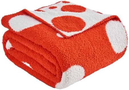 CozeCube Reversible Knit Throw Blanket, Orange Red White Polka Dot, 50"x60" by CozeCube