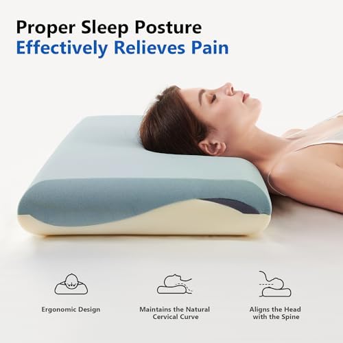 Cervical Pillows for Neck Pain Relief, Memory Foam Pillows 3.94'' Medium Profile, Cooling Fabric for Sleeping, Ergonomic Contour Support for Side/Back Sleepers, Machine Washable Memory Foam - Image 2