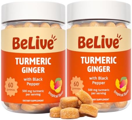 BeLive Turmeric and Ginger Gummies for Joint and Mobility Support 120 Count by BeLive