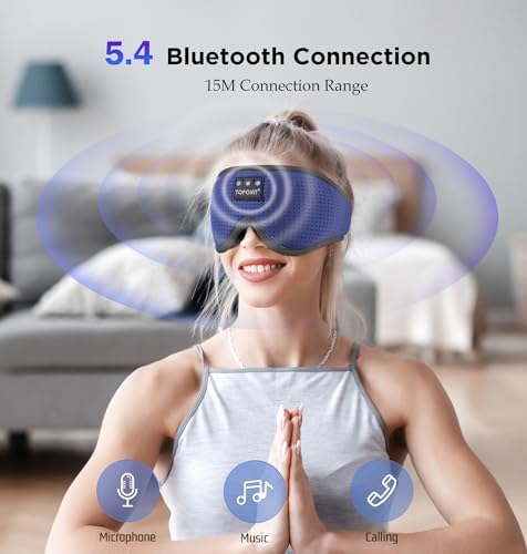 Sleep Mask with Headphones Bluetooth 5.4, TOPOINT 3D Eye Mask Blackout Breath Silk for Side Sleepers Women Men, Sleep Headphones Earphones HD Speaker Microphone for Travel Meditation Gift, CPAP Users - Image 4