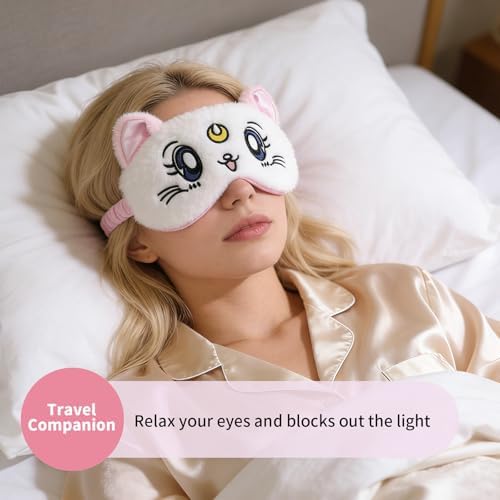 PERFECTSIGHT Sleep Eye Masks, Cute Cat Sleep Eye Cover Lightweight Adjustable Eyeshade Mask Cover for Women Men Sleep Travel Nap, Pink+White Kitty - Image 2