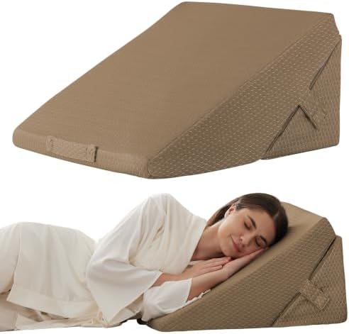 Bedluxe Wedge Pillow for Sleeping, Adjustable 9&12 Inch Foldable Bed Wedge Pillow Set, Orthopedic Memory Foam Triangle Pillows Wedge, 7-in-1 Elevated Pillows for Leg and Back Support, Brown by Bedluxe