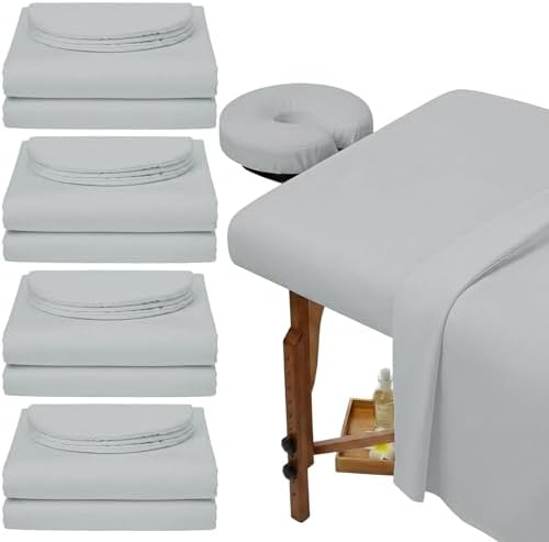 Oudain 4 Sets 3 Piece Soft Microfiber Massage Table Sheets Set Bulk Includes Massage Flat Sheet and Fitted Sheet and Face Rest Cover(Light Gray) by Oudain