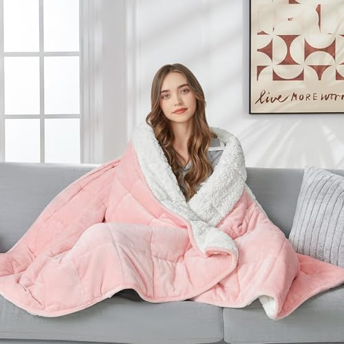 yescool Weighted Blanket for Adults (20 lbs, 60" x 80", Hot Pink) Heavy Blanket for Sleeping Perfect for 140-160 lbs, Queen Size Breathable Blanket with Premium Glass Bead, Machine Washable - Image 2