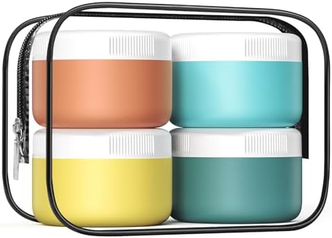 Kuangre Travel Containers for Toiletries, Silicone Cream Jars BPA-Free, Leak-proof 2oz Travel Size Containers, Portable Size Silicone Jars with Lid for Cosmetic Face Hand Body Cream (4 Pack) by Kuangre
