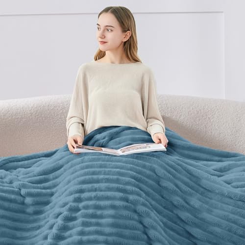 BEDELITE Ribbed Blue Throw Blanket for Couch, 50"x60" - Image 3