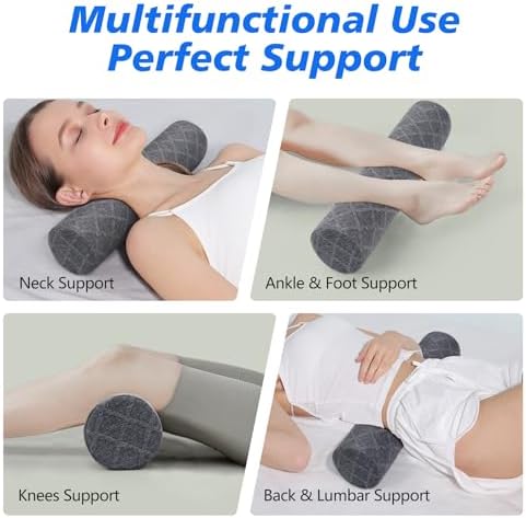 Cozyhealth Cervical Roll Pillow, Medium Soft Memory Foam Neck Round Pillow Cylinder Bolster Pillow for Sleeping, Round Neck Support for Bed, Legs, Back and Yoga (Grey, Large - 4.7" H) - Image 7