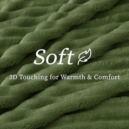 BEDELITE Ribbed Fleece Throw Blanket for Couch, Moss, 50"x60" - Image 4