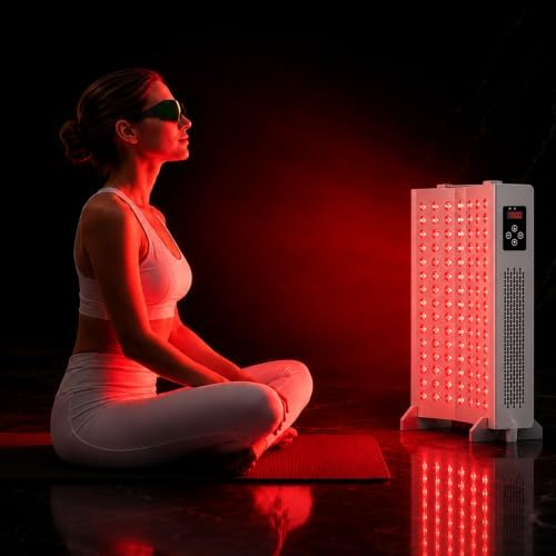 Red Light Therapy Panel with 660nm Red & 850nm Near Infrared Light, 105 Dual-Chip LEDs for Face and Body, 3 Modes, Digital Timer, Stand, Eyewear by Unknown