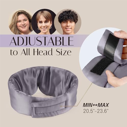 Silk Sleep Mask Soft Pressureless: 100% Mulberry Silk for Eye Skin Anti Wrinkles, Large Size for Total Blackout, Adjustable Wide Velcro Ear Cover, Charcoal - Image 7