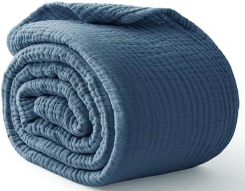 100% Cotton Muslin Blanket California King 120" x 90", 6 Layers Breathable and Lightweight Oversized Blankets for Bed, Soft Cooling Gauze Blanket for Adults All Season, Dark Blue by Kozyhvn