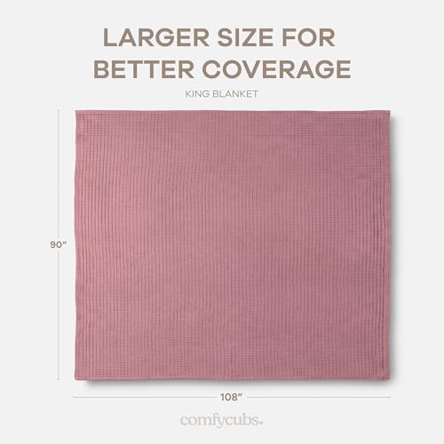 Comfy Cubs Waffle Blanket King, 108" x 90" - 100% Cotton Lightweight Breathable Bed Blanket - Soft Textured Thermal Weave for All Seasons – Decorative Cozy Layer for Couch, Sofa, or Bed - Mauve - Image 4