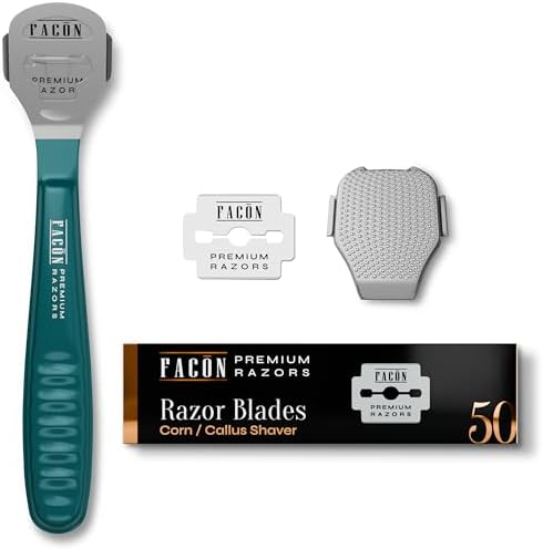 Facón Professional Callus Shaver Remover with 50 Blades, Pedicure Razor for Feet & Hands, Foot Razor for Callus Removal, Callus Blade Remover, Corn Shaver, Surgical Grade Premium Stainless Steel Tool by Fac%C3%B3n