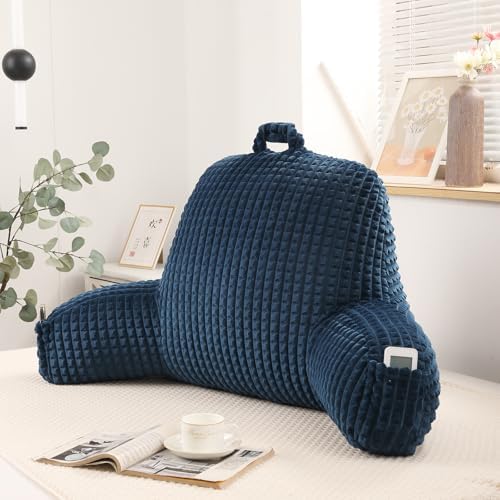 Reading Pillow with Arms for Sitting in Bed,Backrest,Blue Flannel,M by PAJEO