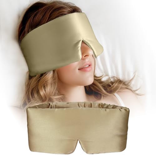 Silk Sleep Mask for Women and Men, Side Sleeper, 22 Momme Pure Mulberry Silk Total Blackout 100% Mulberry Eye Mask with Adjustable Headband Full Size, Eye Masks for Sleeping and Travel by Unknown