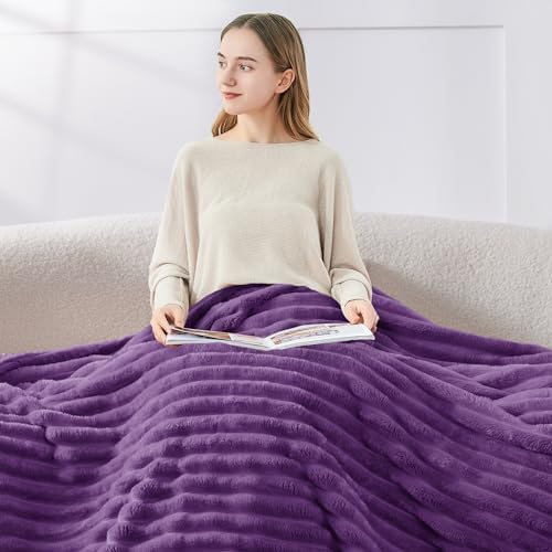 BEDELITE Ribbed Twin Blanket for Couch & Bed, Purple, 60"x80" - Image 2