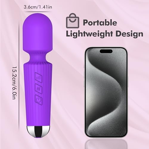Portable Quiet Vibrating Mini Massager for Women & Men, Personal Handheld Electric Massager for Back Neck Shoulder Muscle Pain Relief & Relaxation, 20 Modes 8 Speeds (Purple) - Image 5