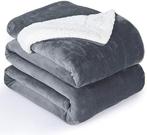 NANPIPER Flannel Blanket Reversible Sherpa Throw Blanket Super Soft Fuzzy Plush Microfiber (90"x90" Gray) Queen by NANPIPER