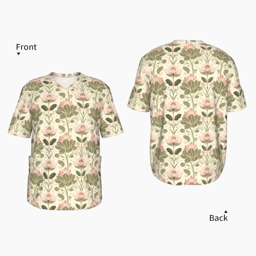Men's Scrub Top,V-Neck Spill Wrinkle Resistant,3 Pockets-Lotus Flowers and Yoga (2) - Image 4