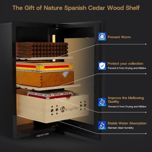 KingChii 25L Electric Cigar Humidors Temperature & Humidity Control Cabinet, Built-in Humidification System with Spanish Cedar Wood Shelves & Drawer Hygrometer for Men Gifts 200 Capacity - Image 3