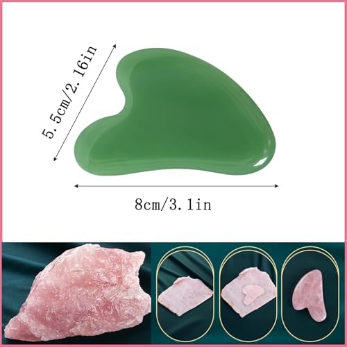 Gua Sha Jade Stone Gua Sha Massage Tool, Guasha Tool for Face and Body Skin Massage. Tools for SPA Acupuncture, Pink Stone for Body Face Neck and Eye, Skin Care Gift for Woman (deep Green) - Image 2
