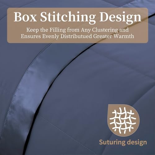 COMFLIVE King Down Alternative Blanket - Lightweight Satin Trim, Navy - Image 4