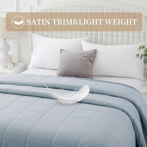 COMFLIVE Twin Down Alternative Blanket - Lightweight Satin Trim, Blue - Image 3