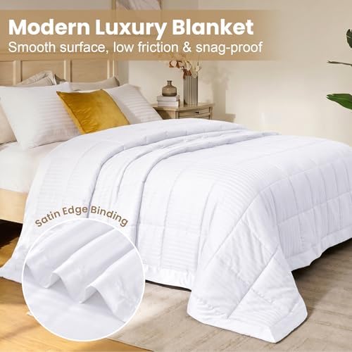 downluxe King Size Blanket with Satin Trim, Lightweight Down Alternative King Blanket for All Season, Machine Washable (White, 108 x 90 Inch) - Image 3