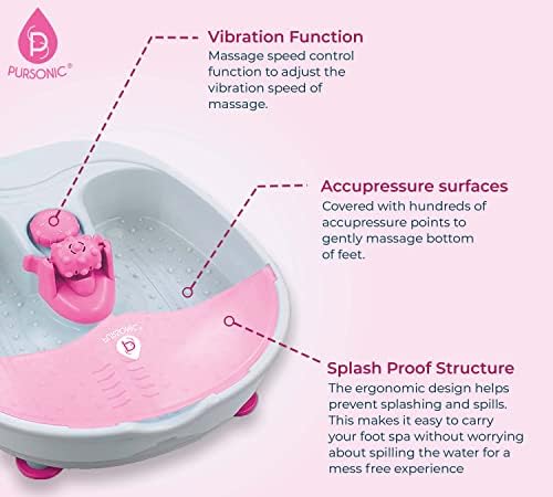 Pursonic Foot Spa Massager with Vibrating Bubbles & Tea Tree Oil Foot Salt Scrub with Epsom Salt 10oz Gift Set, Melts Away Stress and Revitalizes Tired Feet,Pink - Image 4