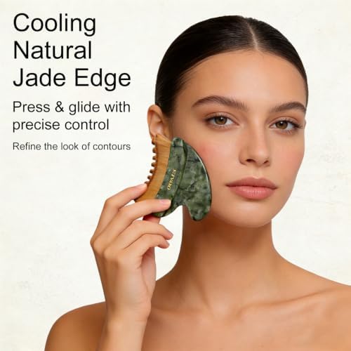 Lymphatic Contour Face Brush, Dual-Ended Dry Brush + Cool-Touch Jade Gua Sha Edge, 0.075mm Ultra-Soft Bristles Gua Sha Facial Tools, for Lymphatic Drainage, Less Puffy Look, Sculpt & Relax - Image 4