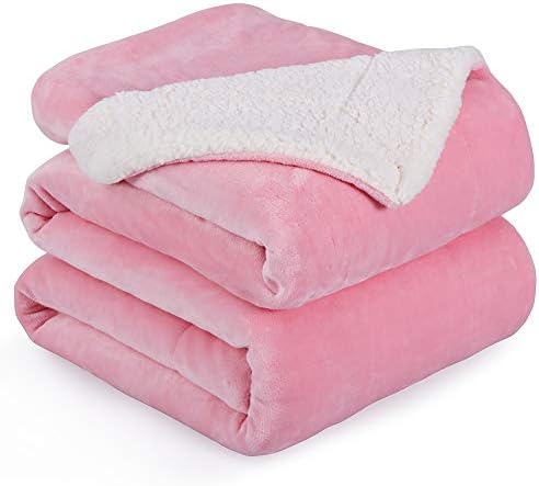 NANPIPER Flannel Blanket Reversible Sherpa Throw Blanket Super Soft Fuzzy Plush Fleece (90"x90",Pink) Queen by NANPIPER