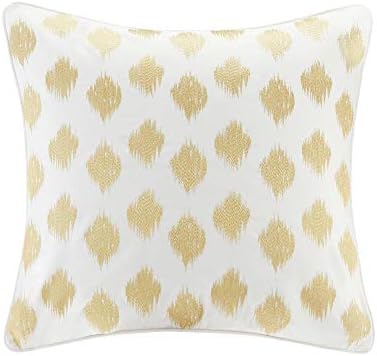 INK+IVY Nadia Dot Mid Century Modern Cotton Square Decorative Pillow Sofa Cushion Lumbar, Back Support, 18"x18", Metallic Embroidery Gold/White by INKIVY