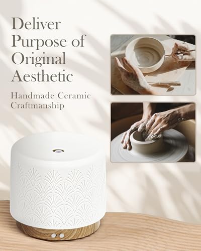 Essential Oil Diffuser - 280ml Ceramic Diffuser for Large Room & Commercial Use, 2.4MHz Aromatherapy Diffuser with Cool Mist Humidifier & Night Light, Ideal for Bedroom, Office, Yoga, Spa, Gifts - Image 5